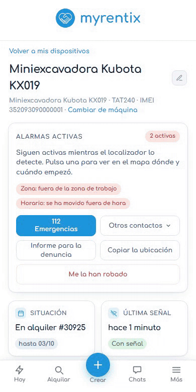 La ficha de la máquina en el móvil.